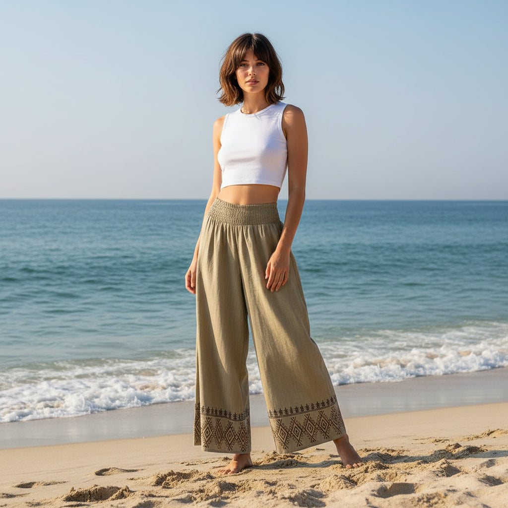 Pantalón Recto Beige