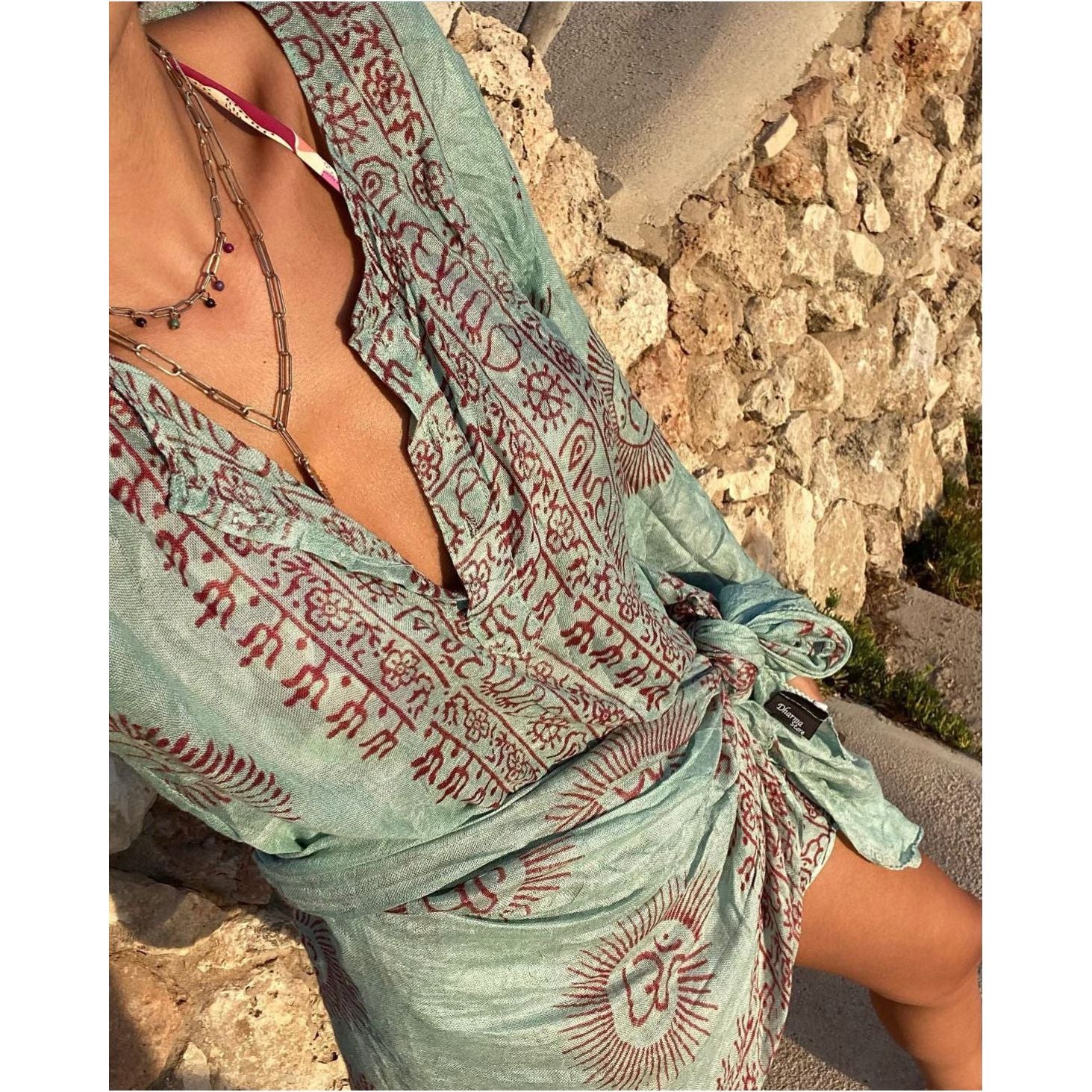 Kurta Clásica Turquesa/rojo